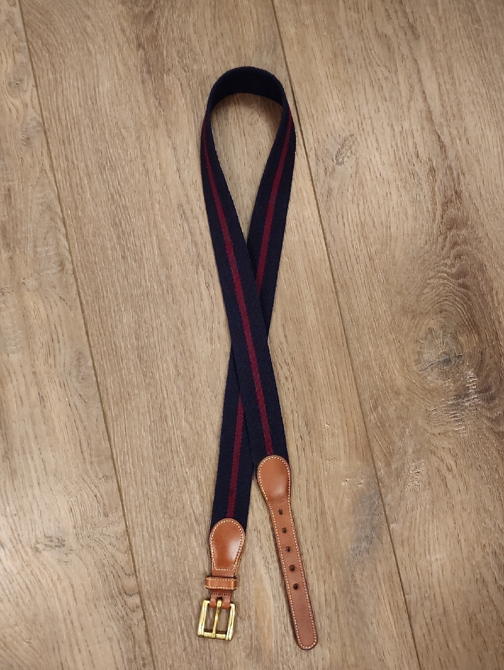 Vintage Dooney & Bourke Woven Wool Belt Brown Leather Brass Buckle size 38